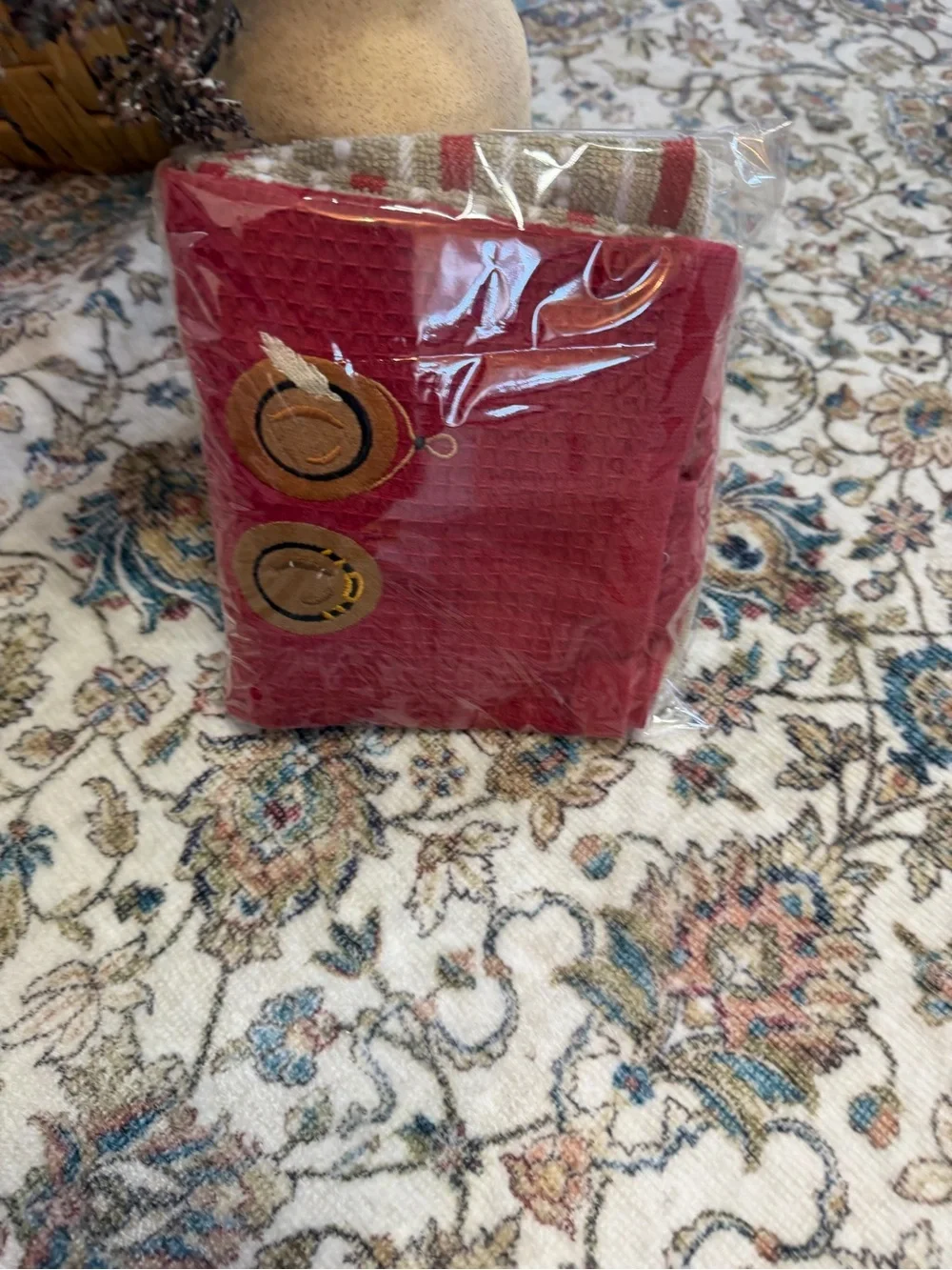 New Western Kitchen Towel Set-One Embroidered Cowboy Hat & One Stripe Towel